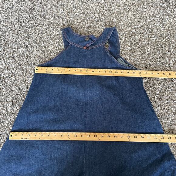 Vintage 70s Dress Size Small Blue Jean Denim Pinafore Trapeze Boho Hippie Retro - Picture 12 of 15